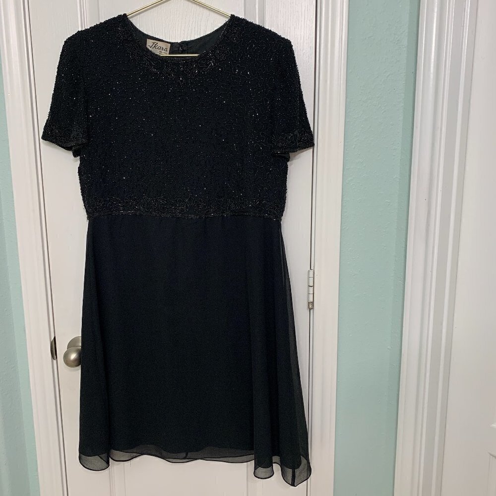 J Kara Beaded Black Midi Dress